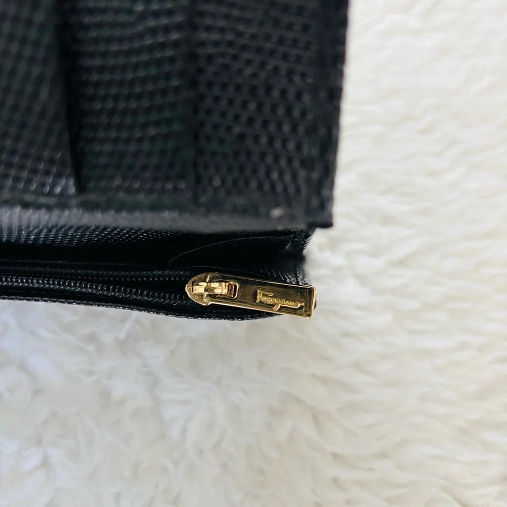 Ferragamo Black Grain Leather Women’s Long Wallet